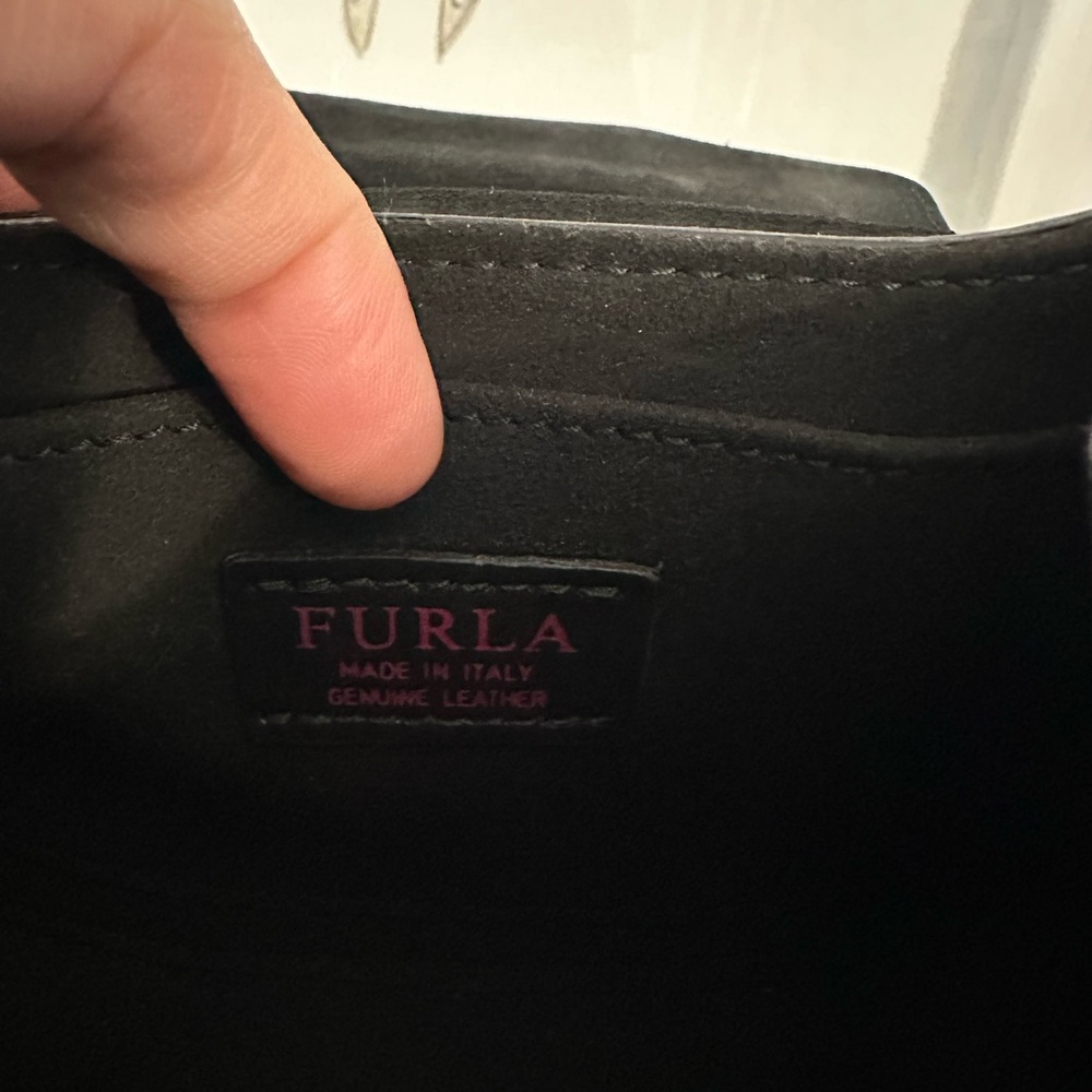 FURLA Studded Black Leather Mini Crossbody Bag Made In Italy Gold Tone Studs - Picture 14 of 17